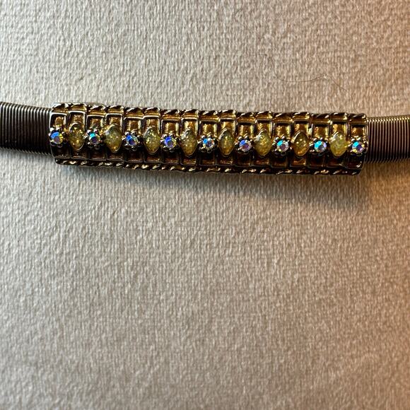 Vintage 80's snake chain stretch belt with rhinestone clasp M-XL - Picture 3 of 6